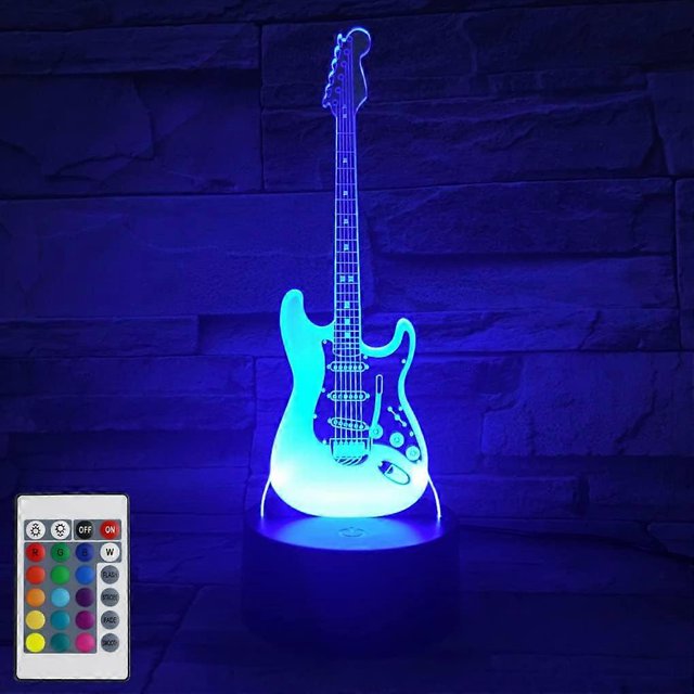 Lámpara de ilusión 3D con guitarra eléctrica y control remoto, luz nocturna de 16 colores