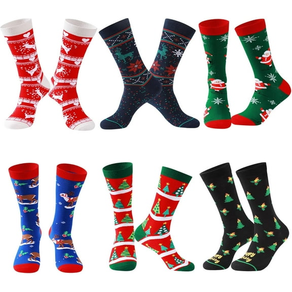 Mens Funny Socks Christmas Socks for Men Women Colorful Fun Novelty Crew Patterned Socks 6 Pairs US 7-13