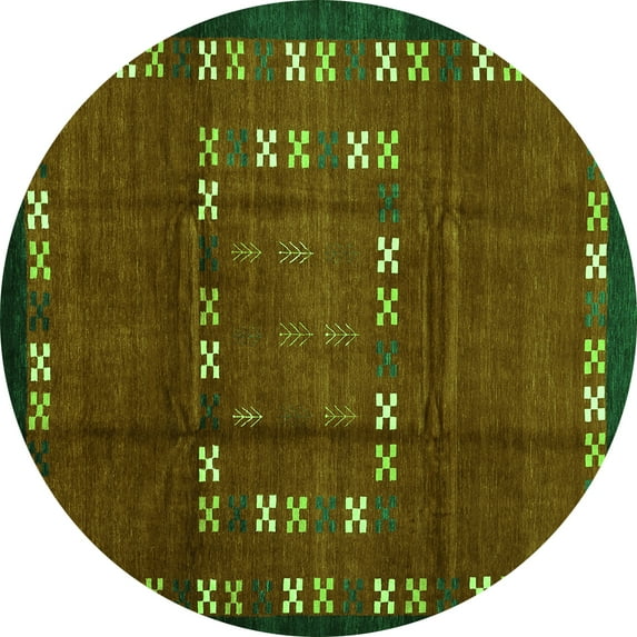 Ahgly Company Indoor Round Abstract Green Contemporary Area Rugs, 4' Round