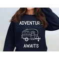 thumbnail image 4 of Adventure Awaits Sweatshirt, Cozy Camper Sweatshirt, Adventure Lover Gift, Travel Inspired Apparel, Camping Enthusiast Sweater (ForestGreen, 4XL), 4 of 11
