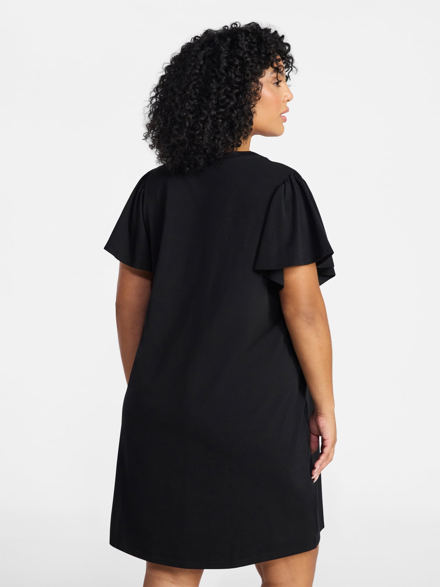 Terra & Sky Women's Plus Size V Neck Tee Dress with Flutter Sleeves, Size 0X-5X
