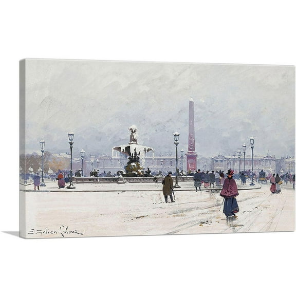 ARTCANVAS The Place Of Concorde Under Snow In Paris Canvas Art Print by Eugene Galien-Laloue - Size: 18" x 12" (1.50" Deep)