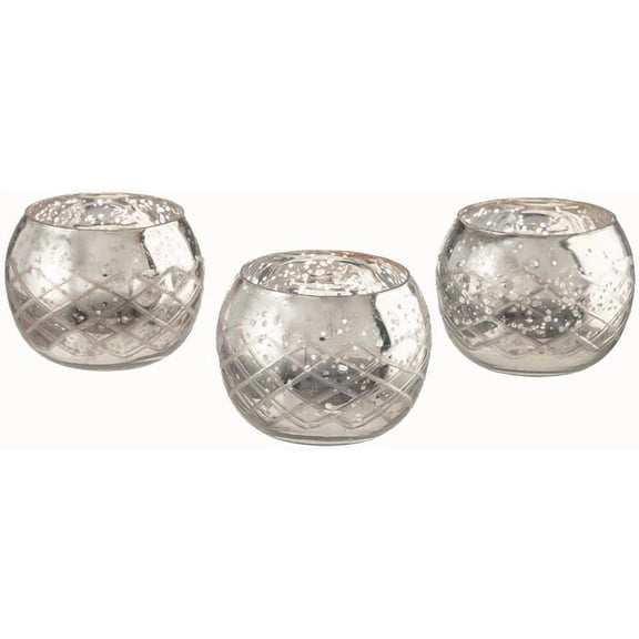 Champagne Collection Etched Diamond Shaped Handmade Glass Votive Candle Holders for Weddings and Home Decor (Set of 3), Medium
