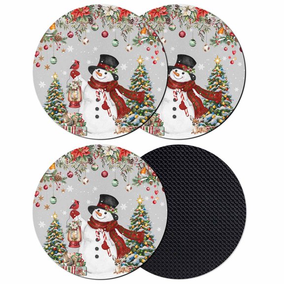 Grey Christmas Coasters Set of 4, Absorbent Coasters for Drinks, Snowman Xmas Tree Ball Snowflake Winter Coaster for Desk Coffee Table Protection, Home Decor House Warming Gifts 4"