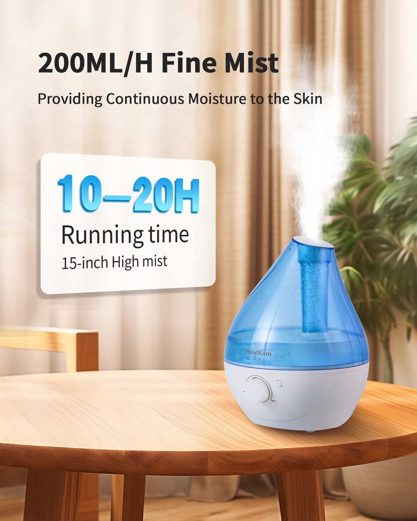 Humidifiers for Bedroom Baby (1.8L Water Tank), Cool Mist Humidifiers with Easy to Clean, Night Light, Auto Shut-Off, Small Humidifiers for Home, Large Room, Nursery, Office, Plants