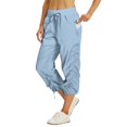 thumbnail image 1 of Womens Summer Capris Drawstring Cinch Bottom Quick Dry Cargo Pants Elastic Waist Adjustable Stretch Pull on Parachute Pants with Pockets Light Blue XXL, 1 of 10