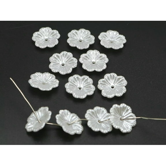 EOEMY 200 Pure White Acrylic Pearl Flower Bead Cap Bead 12mm Sewing Bow Center Wedding