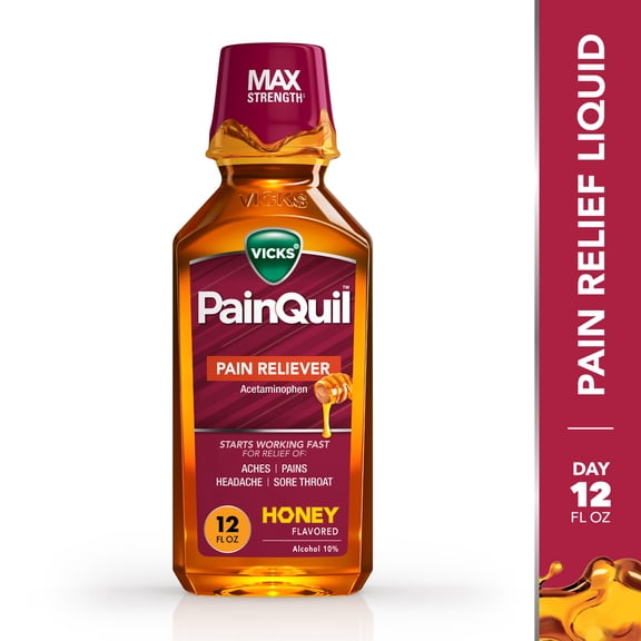 Vicks PainQuil Liquid Pain Relief, Acetaminophen 1000mg, Honey Flavored, 12 fl oz