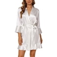 thumbnail image 3 of Spencer Women's Pure Short Silk Robes Bridesmaid Bride Party Satin Robes Sleepwear Loungewear Bathrobes S-2XL, 3 of 9