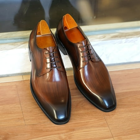 

SHZHRUKUNSHM Stylish Men‘s Lace-up Front Plain-toe Derby Shoes Elegant Formal Dress Shoes for Business Office Suitable for Spring Autumn and Winter Seasons