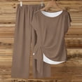 thumbnail image 4 of Hurxie 2 Piece Lounge Sets for Women Spring Vacation Summer Outfits Matching Two Pcs Knit Tracksuits Sweat Suits Brown,L, 4 of 5