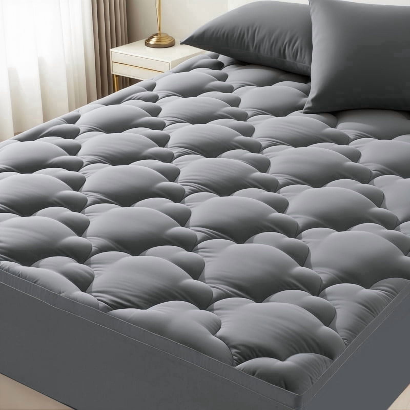 Cooling and Breathable Queen Size Mattress Topper, Extra Thick Pillow Top Airflow Pad & Mattress Protector Queen for Back Pain Relief, Breathable Bed Topper Queen Grey Deep Pocket Cover