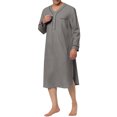 thumbnail image 2 of INSPIRE CHIC Men's Sleepshirts Henley Collar Solid Color Chest Pocket Long Sleeve Cotton Nightshirt L Gray, 2 of 6