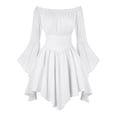 thumbnail image 4 of Womens Dresses Off Shoulder Long Sleeve Solid Color Flounce Hem Casual Summer Beach Flowy Mini Dress for Women White XS, 4 of 4