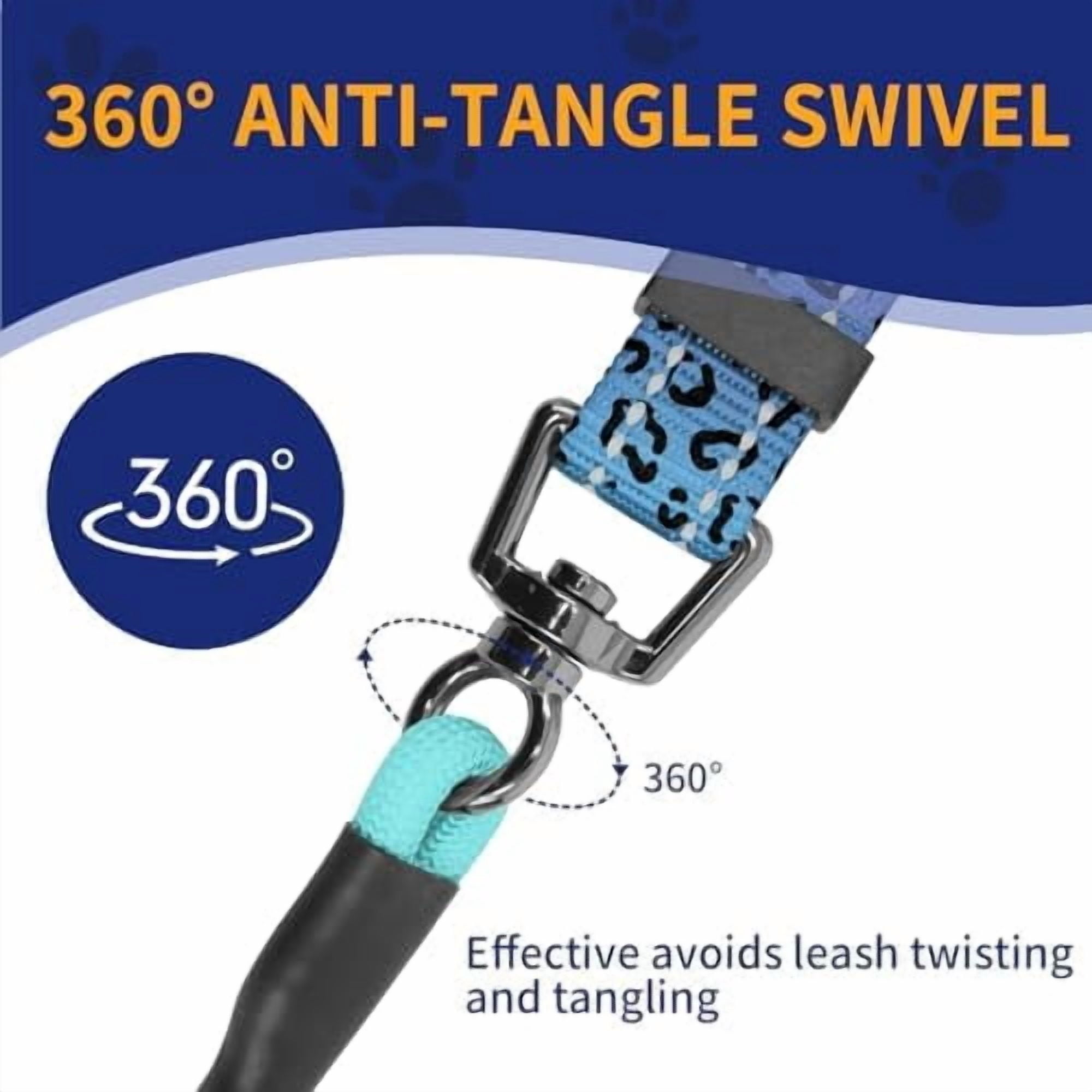 Slip Lead Dog Leash, Hands-Free No Pull Training Leash with Padded Handle for Medium Large Heavy Duty Dogs, Blue Leopard