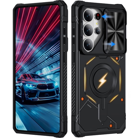 ELEHOLD Rugged Magnetic Phone Case for Samsung Galaxy S26 Ultra, Shockproof Heavy Duty Protective Cover with Camera Shield Non-Slip Grip, Black
