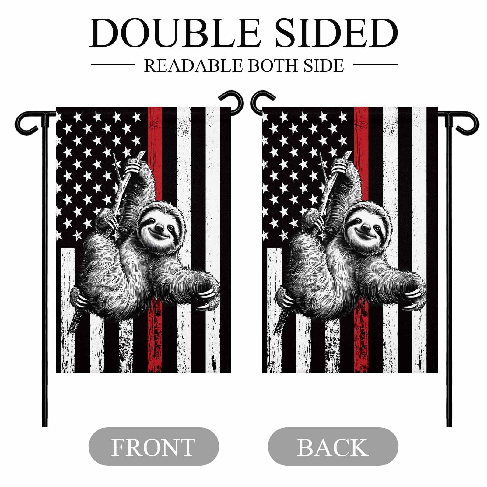 4th of July Garden Flags American Flag Sloth Garden Flag Double Sided Welcome Flag USA Flag Red Stripes Independence Day Yard Flags for Outdoor Lawn Porch Memorial Day Holiday Decor 28x40 Inch