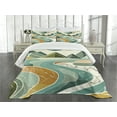 thumbnail image 3 of Ambesonne Lake Quilted Bedspread Set 3 Pcs, Mountain Minimal Marble Print, King Size, Amber and Seafoam, 3 of 5