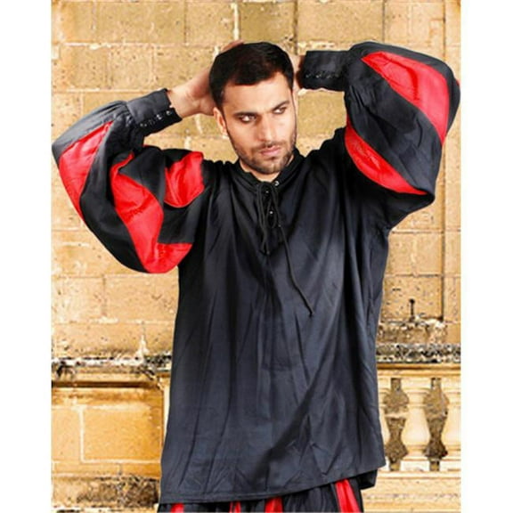 The Pirate Dressing C1060 European Medieval Shirt- Black & Red - 2XL