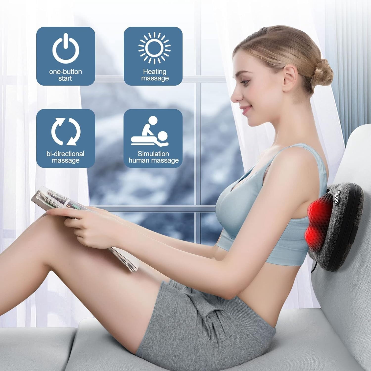 Viktor Jurgen Shiatsu Kneading Massager Pillow for Neck, Back and Shoulder with Heat, Micro Grey