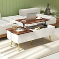 thumbnail image 4 of Gymax Table Basse à Plateau Relevable avec Plateau Fendu et 2 Compartiments Cachés, Pieds Fuselés en Métal, 4 of 10