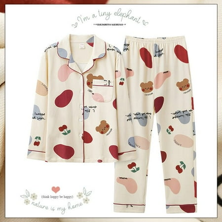 

QWZNDZGR Spring Autumn Elegant Women s Pajamas Sets Pyjamas Long Sleeved Print Cotton Sleepwear Lady Pijamas Homewear Nightgown Fashionn