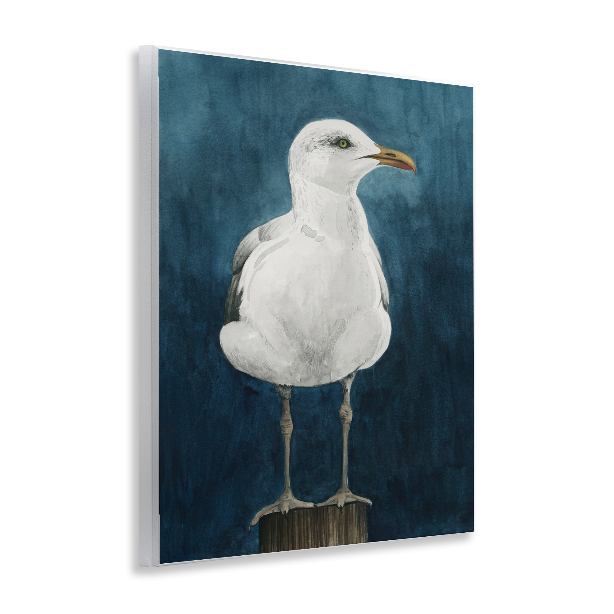 Stupell Industries Seagull Perched over Blue Animals Painting Unframed Art Print Wall Art, 11 x 14