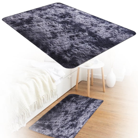 Shag Area Rug for Living Room Bedroom,Tie-Dyed Black High Pile Soft Plush Shaggy Furry Bedside Playroom Dorm Carpet,Non-Slip,Non-Shedding Modern Indoor Floor Rug,5'x 3'(L)