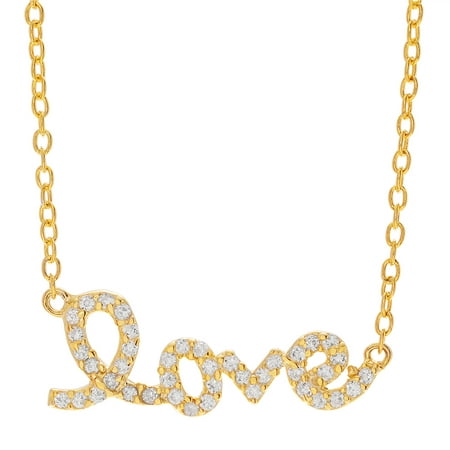 Brinley Co. Women's CZ Sterling Silver Love Pendant Fashion Necklace, Gold