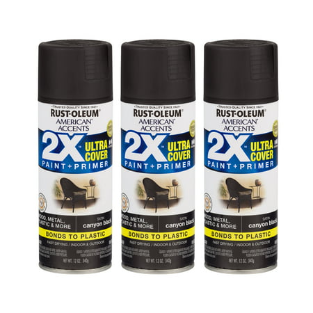 (3 Pack) Rust-Oleum American Accents Ultra Cover 2X Satin Canyon Black Spray Paint and Primer in 1, 12