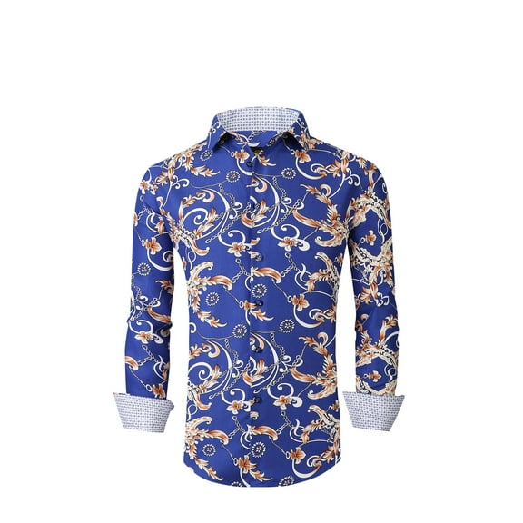 Mens PREMIERE Long Sleeve Button Down Dress Shirt BLUE DESIGNER PAISLEY