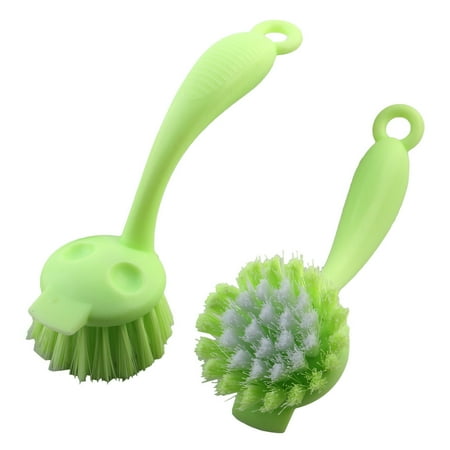 Unique BargainsHotel Kitchen Plastic Pot Pan Grill Bowl Cleaning Scrub Brush Light Green 2 Pcs