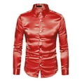 thumbnail image 5 of INSPIRE CHIC Men's Dress Satin V Neck Long Sleeves Button Down Party Shirts S Bright Red, 5 of 6
