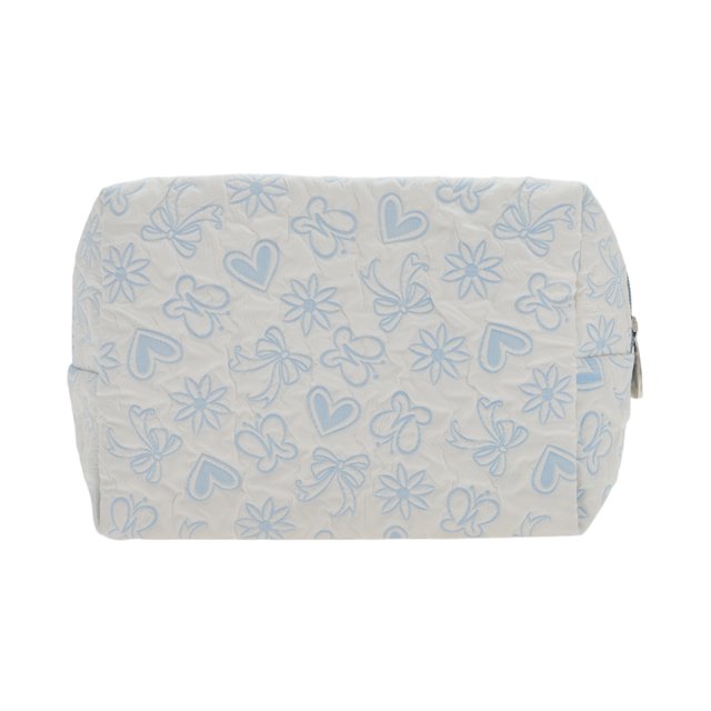 Bolsas de maquillaje reutilizables de forma rectangular octagonal con corazones para viajar, color azul, poliéster