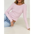 thumbnail image 6 of IWEMEK Fall Tops for Women Pink Stripe Long Sleeve Tshirts Wide Boat Neck Cute Cozy Blouses Size L, 6 of 6