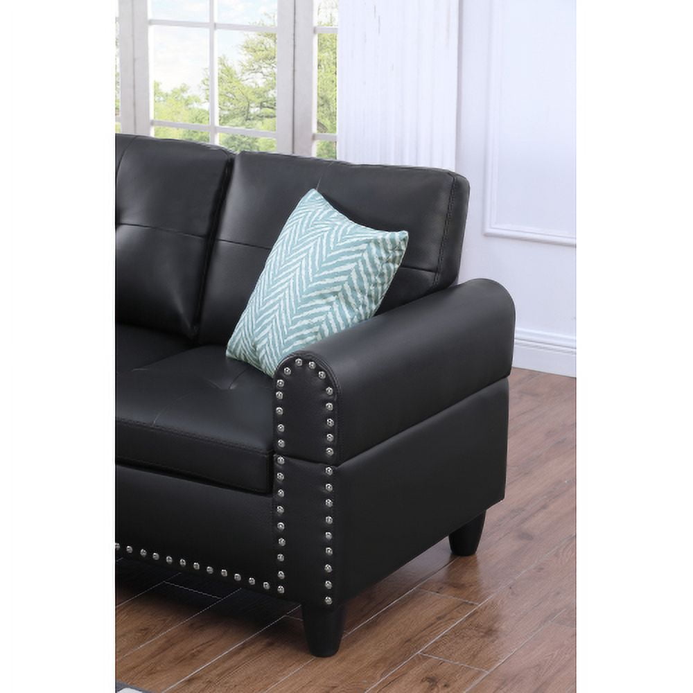 BSHTI 3-Seat Contemporary Faux Leather L-Shaped Sectional Sofa with Reversible Storage Chaise, Storage Ottoman, Cup Holders for Living Room（Black）