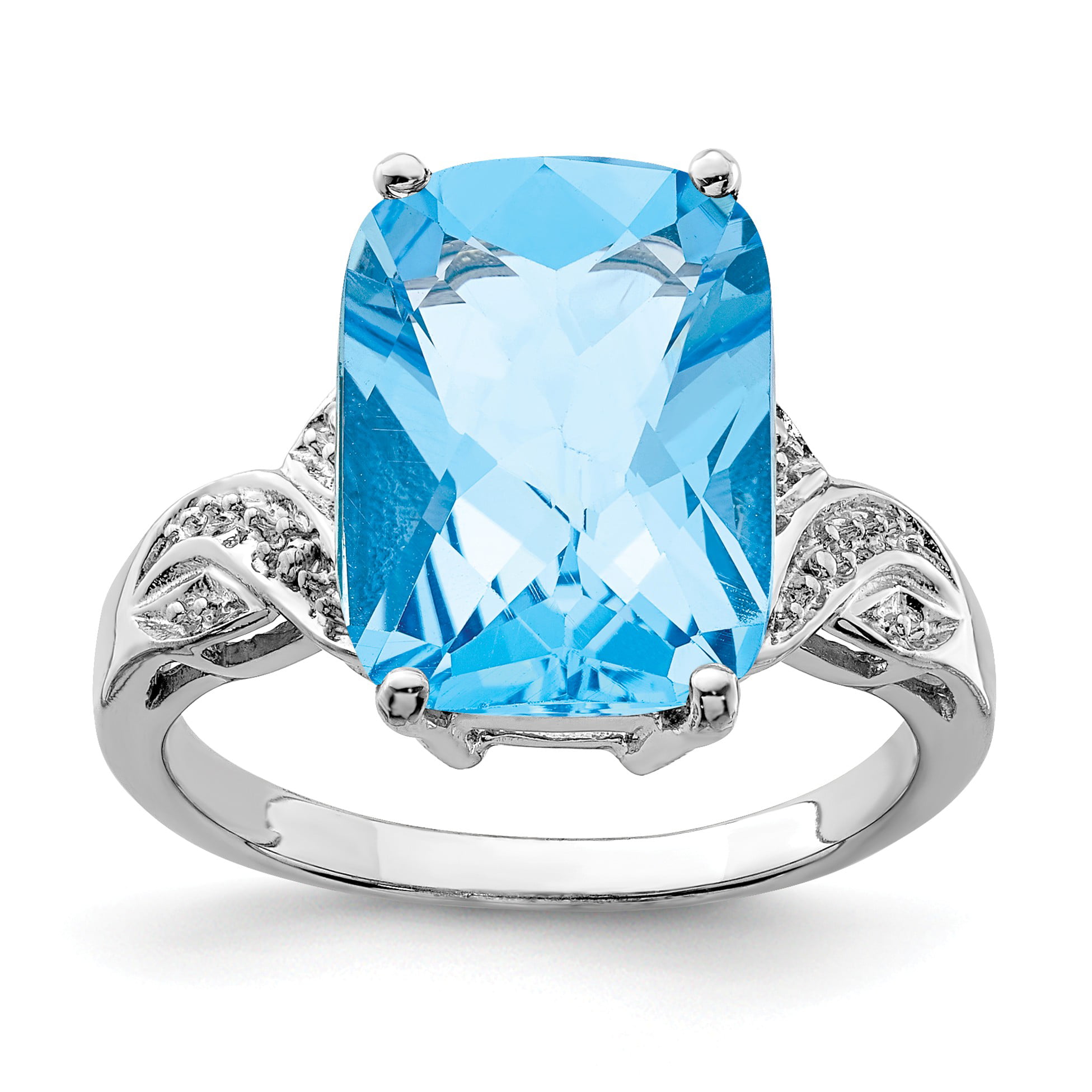 Sterling Silver Rhodium Checker-Cut Light Swiss Blue Topaz Ring - Size ...