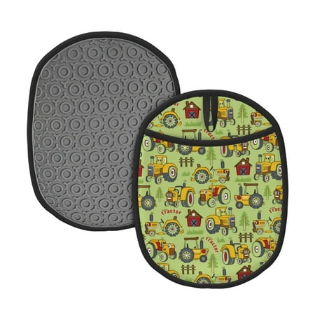 

Qekee Cute Tractor Pattern Silicone Pot Holders Oven Mitts Heat Resistant Hot Pads Non Slip Pot Holder Towel Cloth Interior Lining