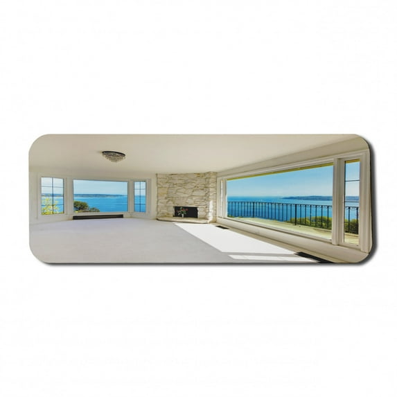 Modern Computer Mouse Pad, Modern Hollywood Star Houses Inspired Design with Ocean Nature Forest View Art, Rectangle Non-Slip Rubber Mousepad Large, 31" x 12", White and Blue, by Ambesonne