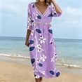 thumbnail image 4 of QUNYINEY Casual Womens Dresses Floral Beach Midi 3/4 Sleeve A Line Dress Casual Loose Fit V Neck Dresses, 4 of 6