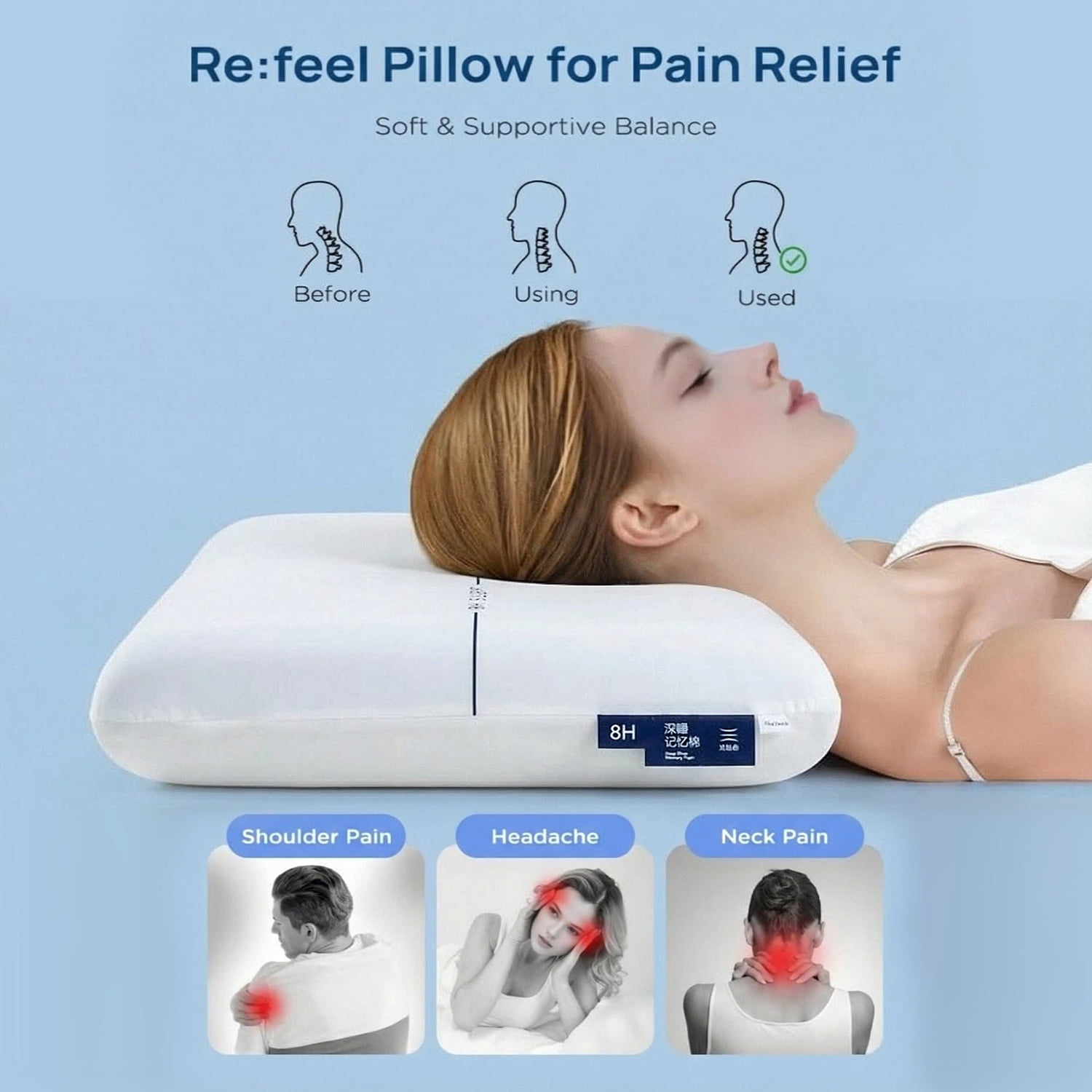 OGGDUJW Memory Foam Pillows for Side & Back Sleepers, Deep-Sleep Bed Pillows for Shoulder & Neck Pain Relief, Standard Size, Soft & Cooling, 1 Pack
