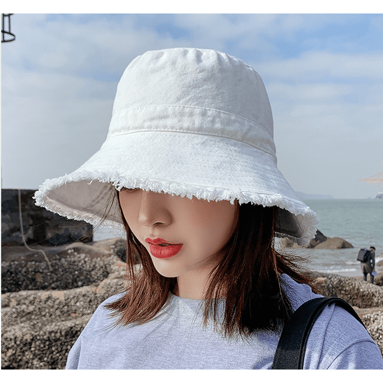 Ladies sun bucket cotton hat teen girl wide brim floppy summer beach hat - Walmart.com