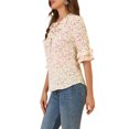 thumbnail image 3 of Allegra K Women's Layered Ruffle Elbow Sleeve Ruffled Tie-Neck Floral Blouse, 3 of 6