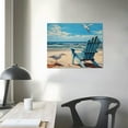 thumbnail image 3 of Creowell  Wall Art Framed Beach Canvas Artwork Decor Rustic Navy Blue Sky Coastal Seagull Chair Picture Ocean Seascape Aqua Painting for Living Room Office Wall Ready to Hang 20x16 in/16x12 in, 3 of 4