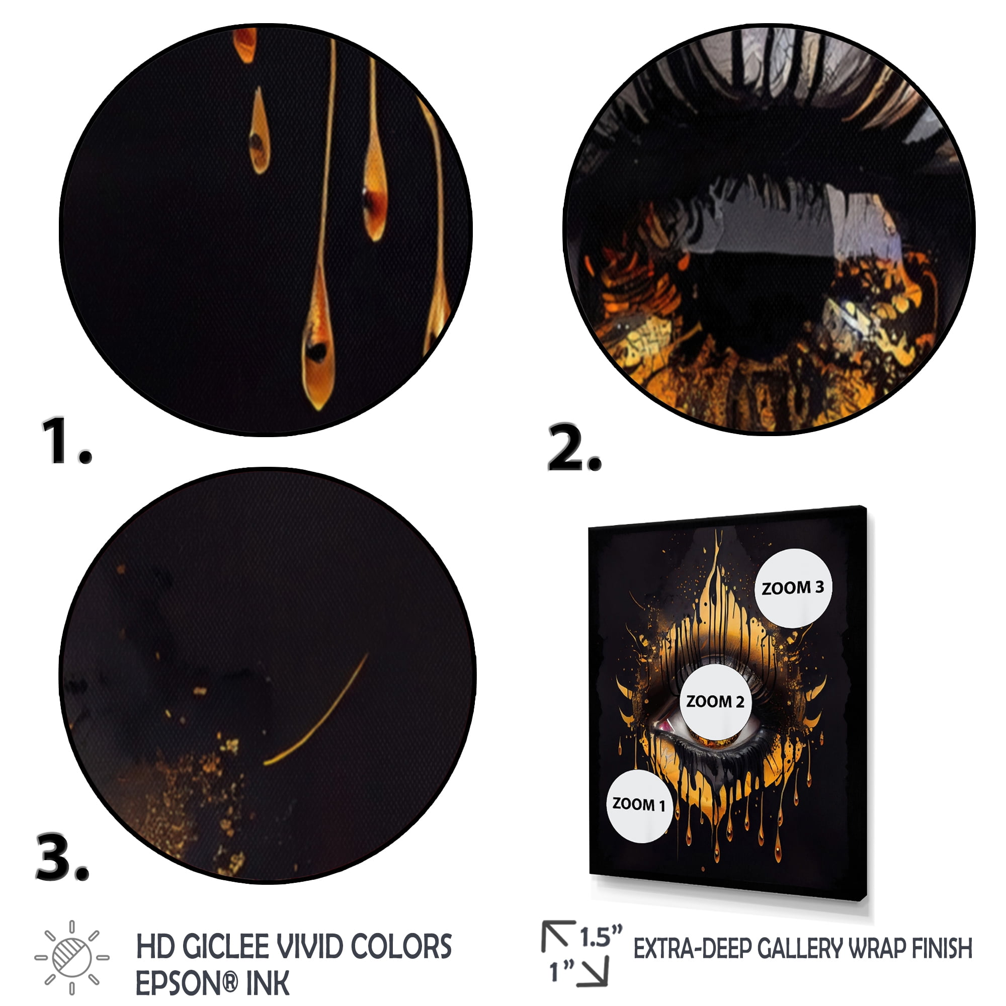 Designart Black And Gold Liquid Eye I Canvas Wall Art