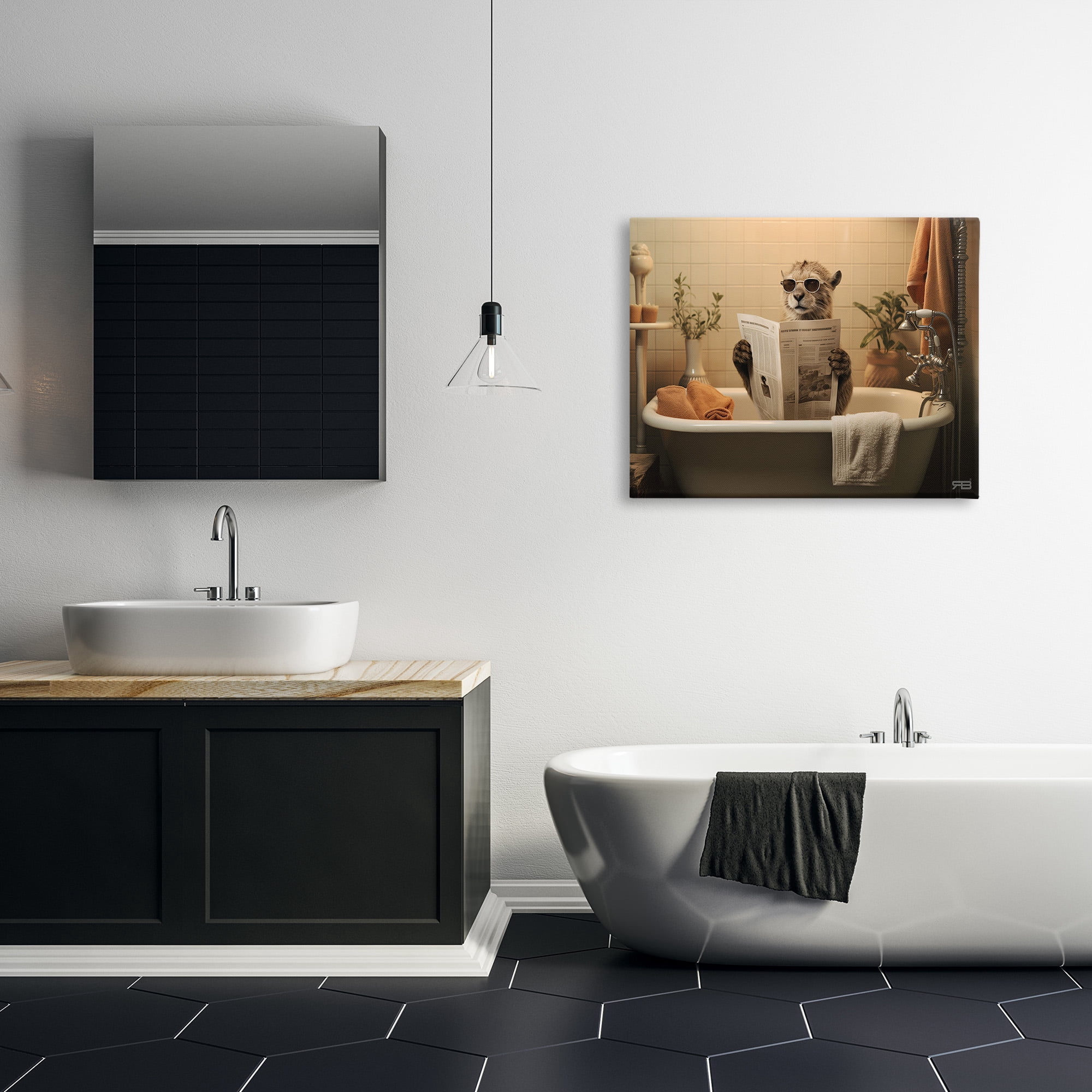 Stupell Industries Wild Cat in Bathtub Animals & Insects Painting Gallery Wrapped Canvas Art Print Wall Art, 40 x 30