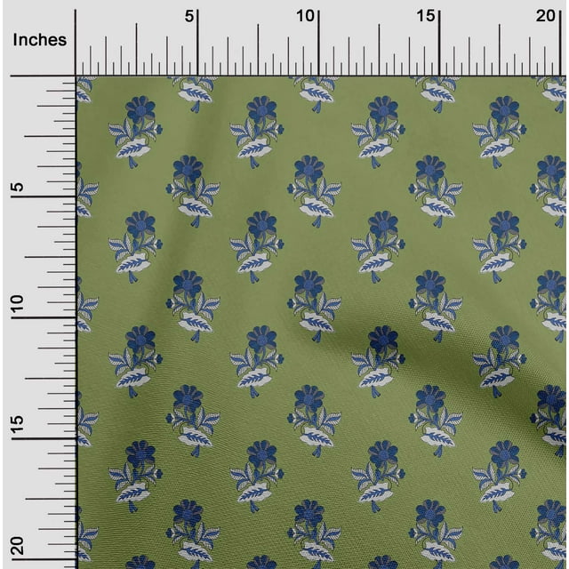 oneOone Cotton Poplin Fabric Leaves & Floral Block Print Fabric BTY 56 Inch Wide