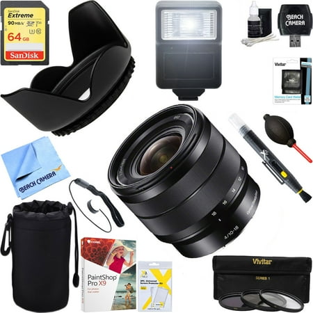 Sony 10-18mm f/4 Wide-Angle Zoom E-Mount Lens (SEL1018) + 64GB Ultimate Filter & Flash Photography