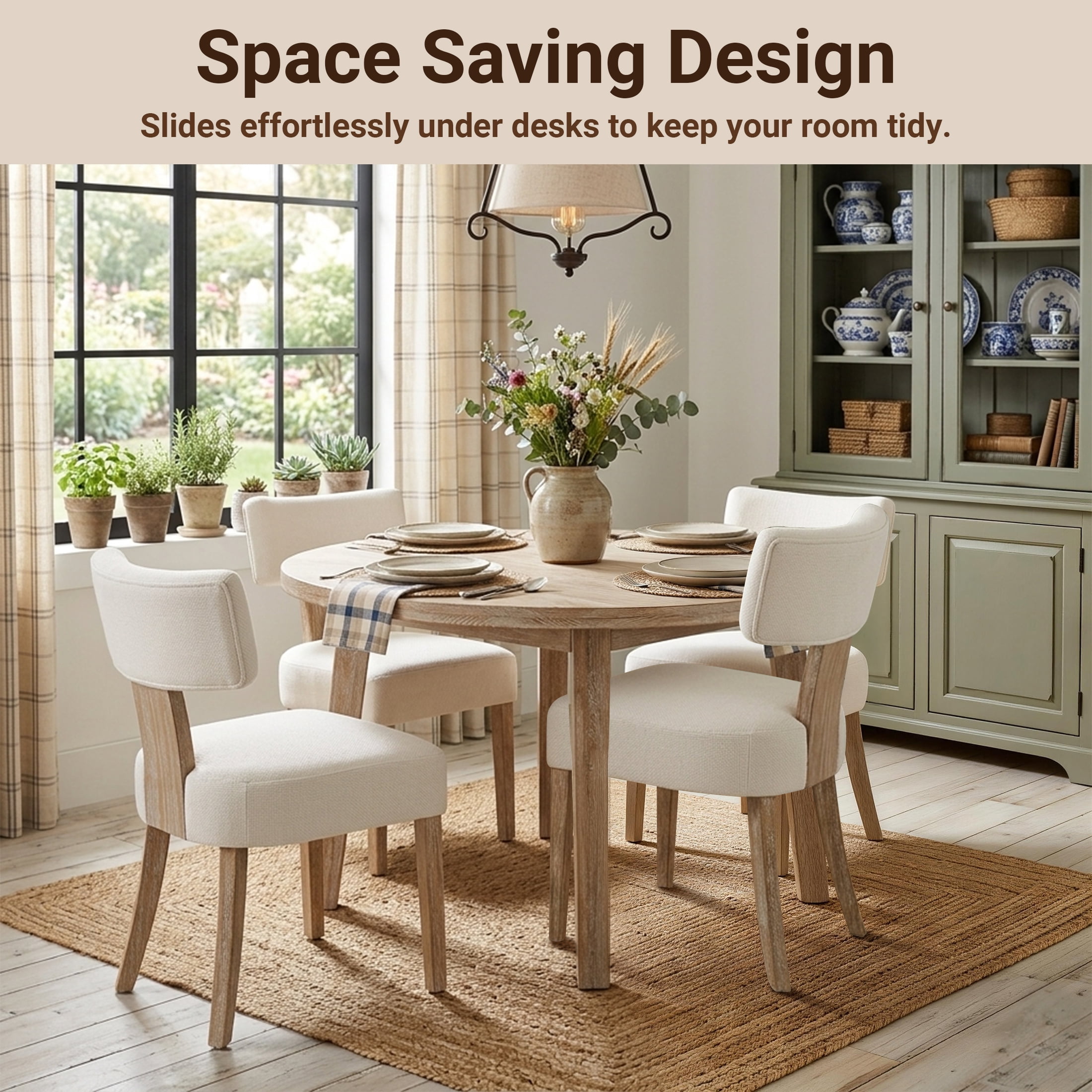 Prilinex Upholstered Dining Chairs Set of 6, Farmhouse Kitchen Side Chairs with Curved Backrests & Wider Cushion, Solid Wood Legs, Mid Century Modern for Dining Room Restaurant Home, Beige