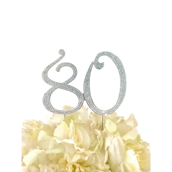 Rhinestone Cake Topper - Number 80 - Silver